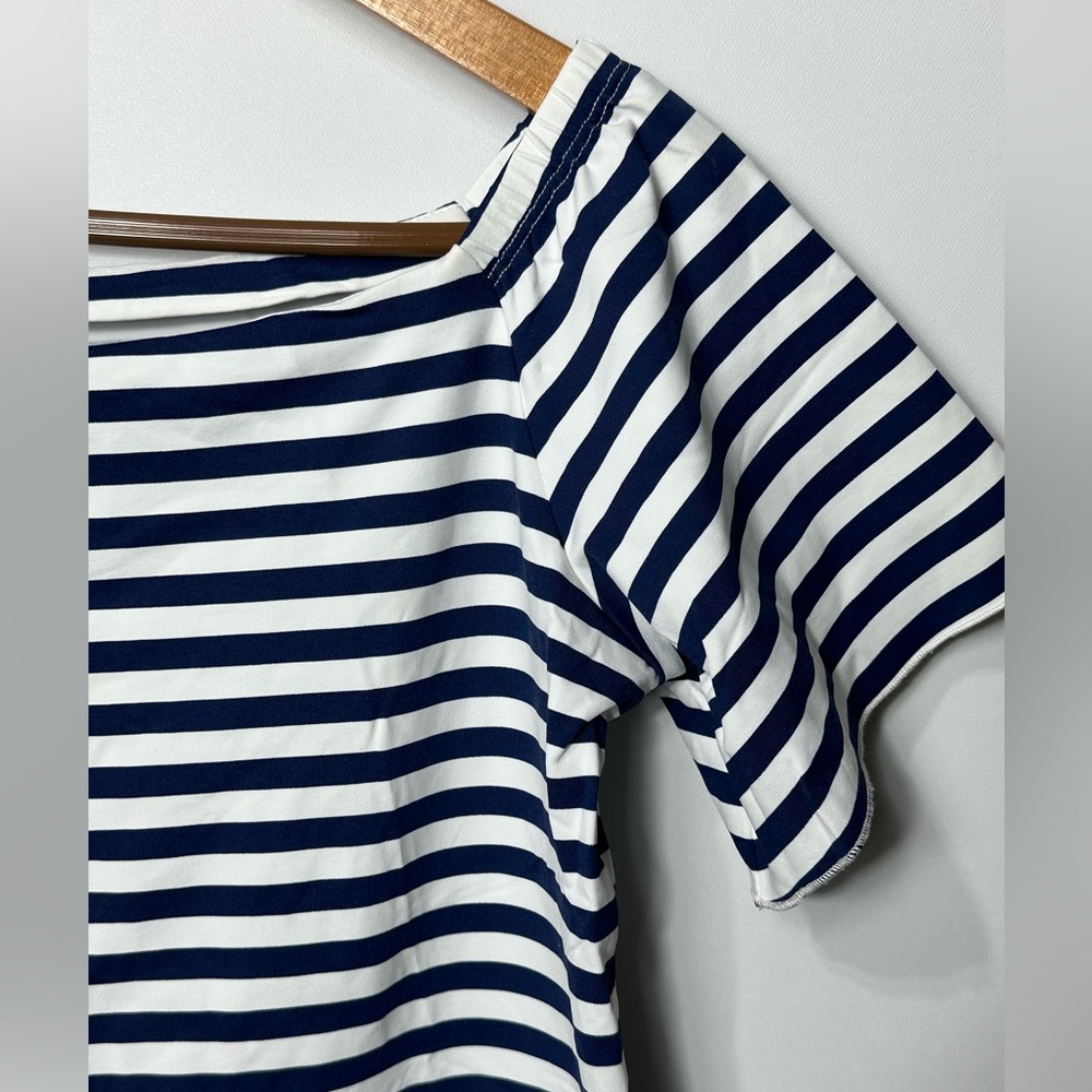 J.McLaughlin Blue Navy White Striped Scalloped Trim Square Neck size Small - Picture 3 of 13
